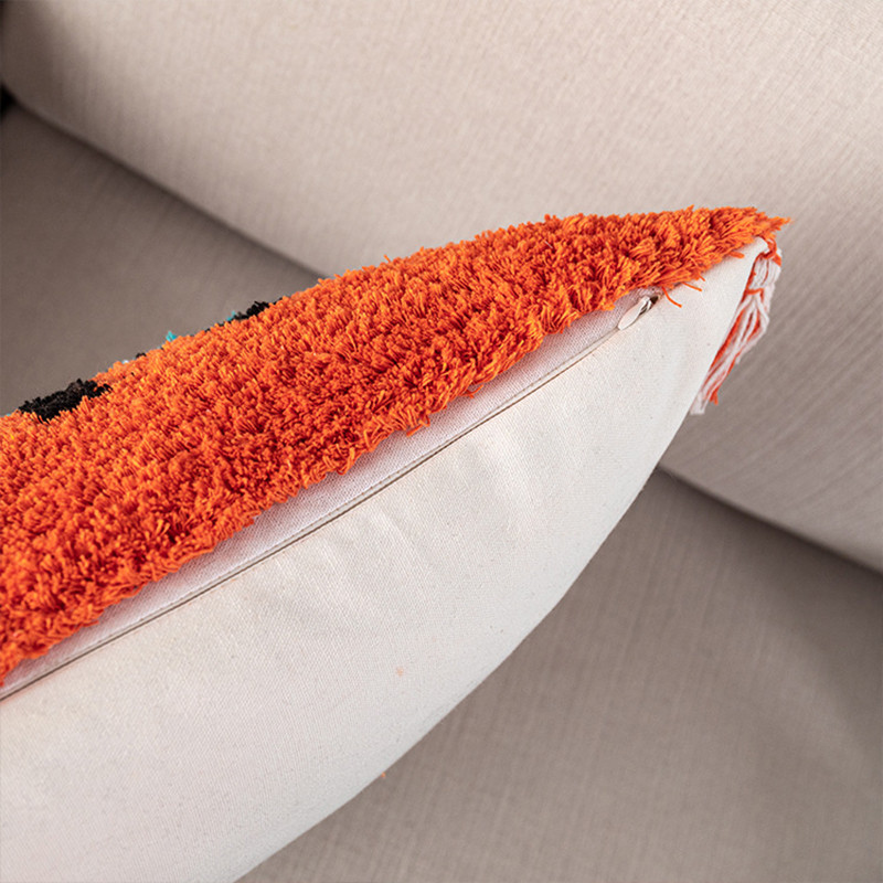 Fekete ágyéki párnahuzat 30X60CM ágy kanapéhoz dekoratív párnák narancssárga nagy szemek bojtos szőtt lakberendezési párnahuzat