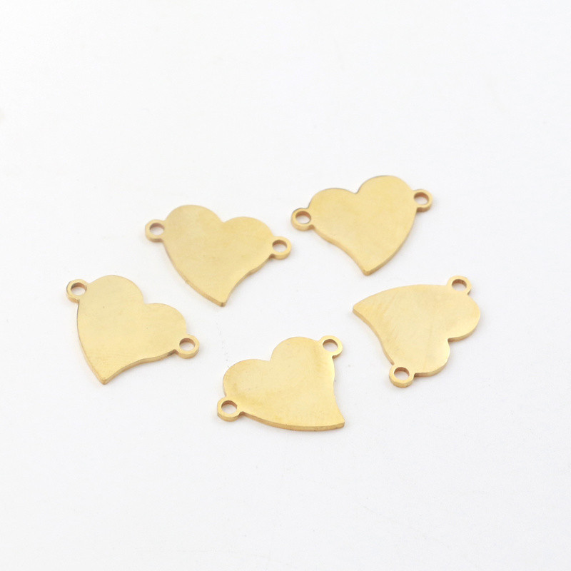 Aiovlo 5pcs/lot 15*18mm od nehrđajućeg čelika zlato distorzirano srce šarm konektor za narukvicu ogrlicu privjeske diy izrada nakita