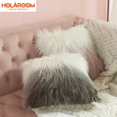 Holaroom Gradient Faux Fur Μαξιλαροθήκη βελούδινο κάλυμμα μαξιλαριού Τετράγωνο βαμμένο κάλυμμα μαξιλαριού για καναπέ Καρέκλα αυτοκινήτου Διακόσμηση σπιτιού ξενοδοχείου