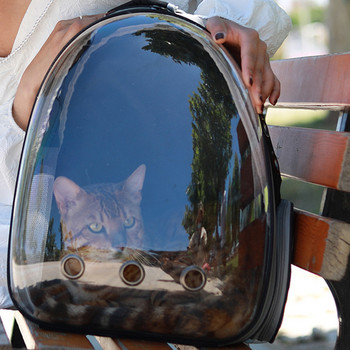 Котешка чанта Раница за домашни любимци Коте Гръбна чанта Външна дишаща преносима прозрачна чанта за пътуване Черно сиво Малко куче и котка