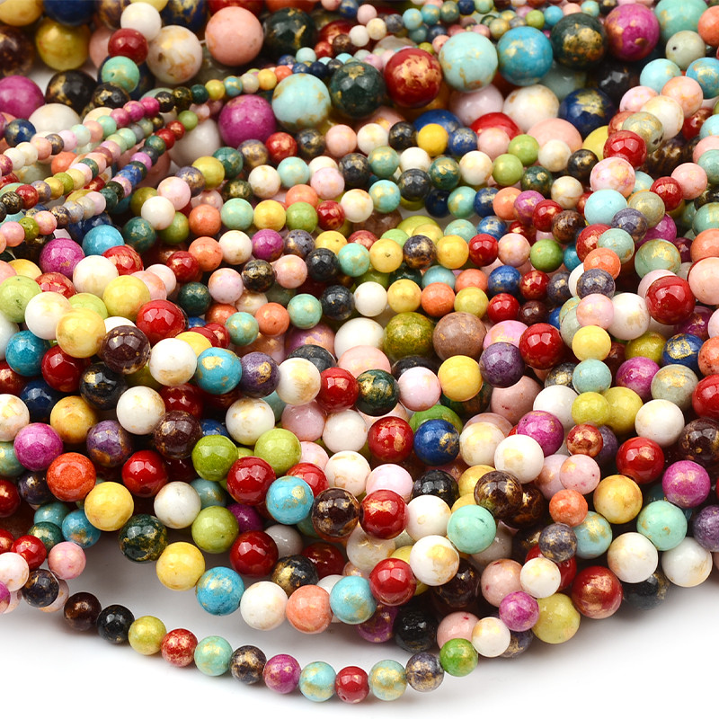 Színes olaj hozzáadása Természetes kő kerek gyöngyök ékszerkészítéshez barkácsolás karkötő nyaklánc kiegészítők 4mm/6mm/8mm/10mm/12mm