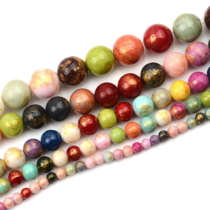 Színes olaj hozzáadása Természetes kő kerek gyöngyök ékszerkészítéshez barkácsolás karkötő nyaklánc kiegészítők 4mm/6mm/8mm/10mm/12mm