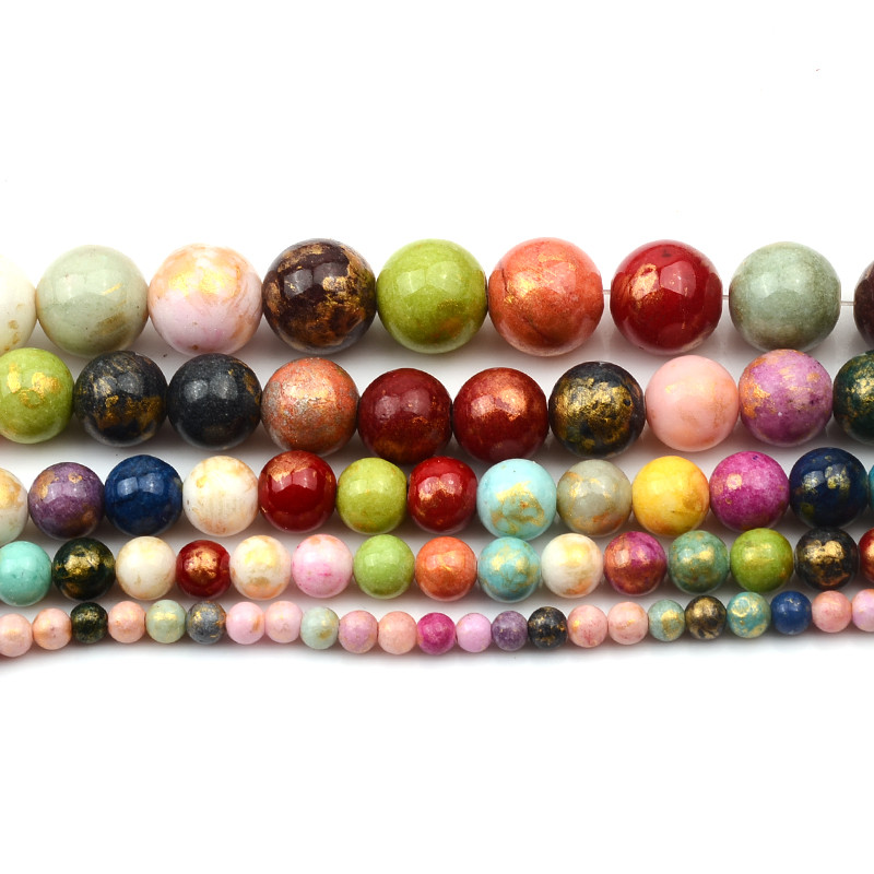 Színes olaj hozzáadása Természetes kő kerek gyöngyök ékszerkészítéshez barkácsolás karkötő nyaklánc kiegészítők 4mm/6mm/8mm/10mm/12mm