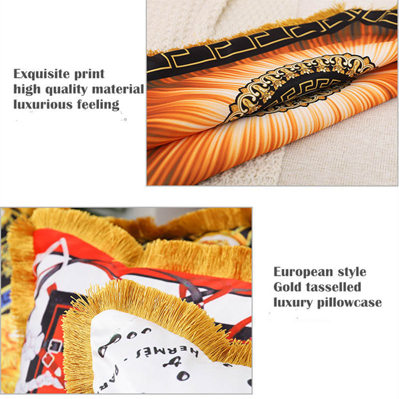 Husă de perne cu ciucuri de aur de lux Cărucior de cai Curea de tigri Husă de perne decorative cu imprimeu pe 2 laturi Canapea extensibilă Perne de canapea