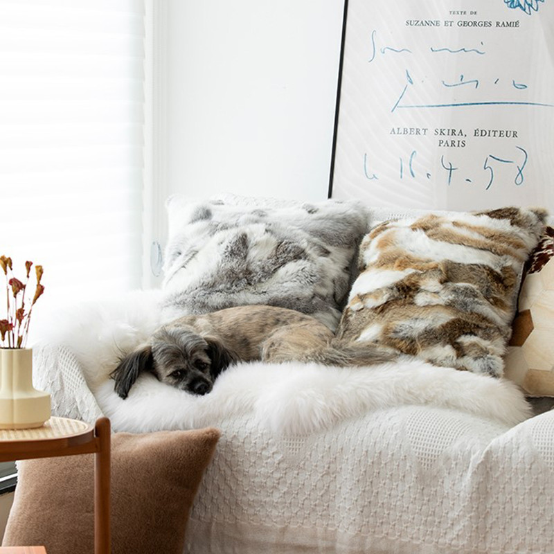 CX-D-17 Ukrasni jastuci za kauč, moderna jastučnica od pravog zečjeg krzna, jeftini dizajn