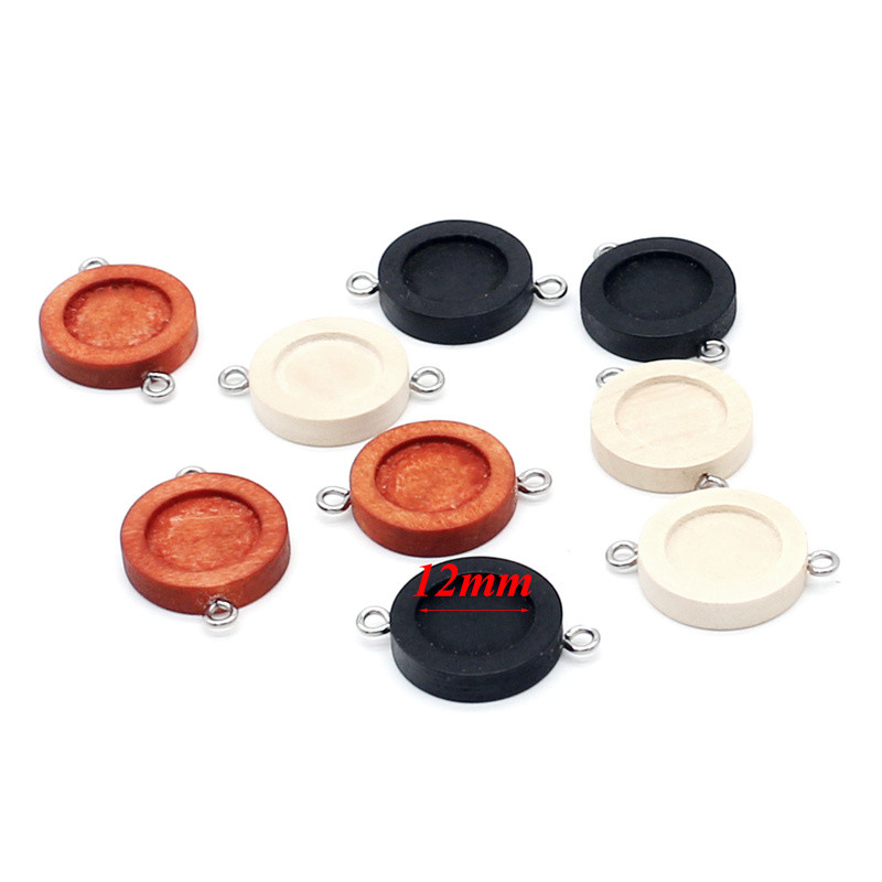 Aiovlo 20db/tétel Fit 12mm-es fából készült kétlyukú akasztós rozsdamentes acél Sheep Eye Cabochon alapbeállítás barkács ékszerkészítéshez