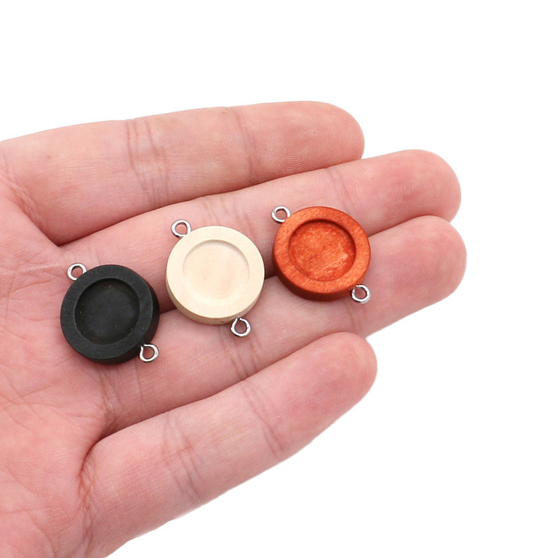 Aiovlo 20db/tétel Fit 12mm-es fából készült kétlyukú akasztós rozsdamentes acél Sheep Eye Cabochon alapbeállítás barkács ékszerkészítéshez
