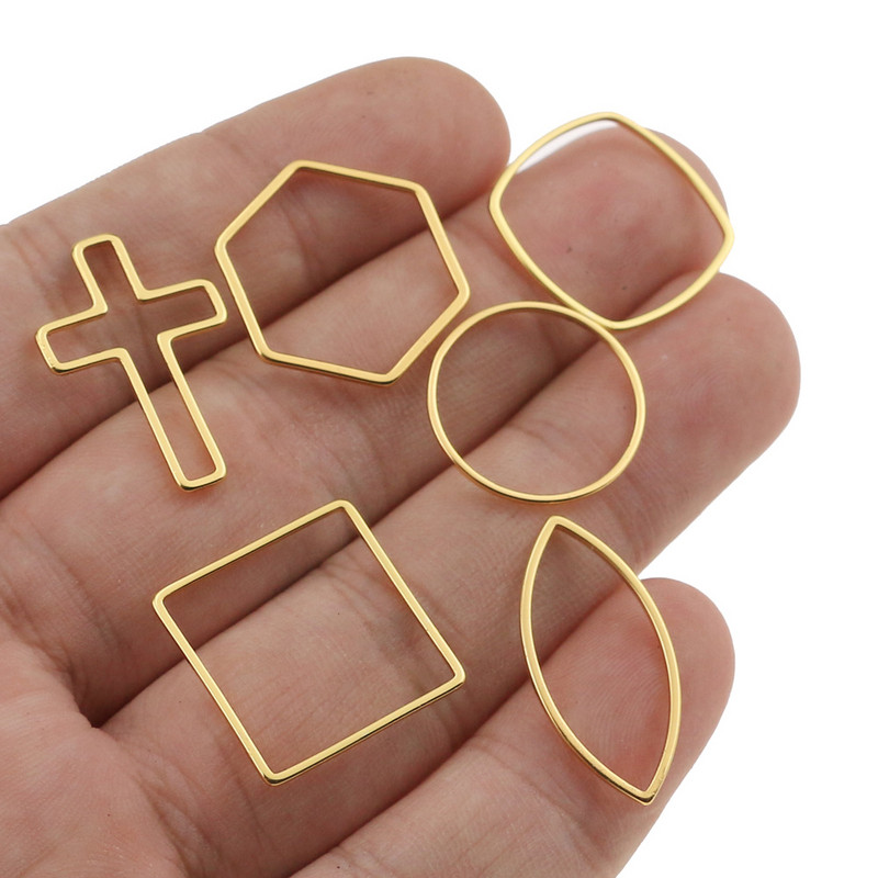 Aiovlo 10db/tétel Rozsdamentes acél geometriai üreges keretes előlap barkács fülbevaló kézműves medálok Ékszerkészítési kellékek Kiegészítők