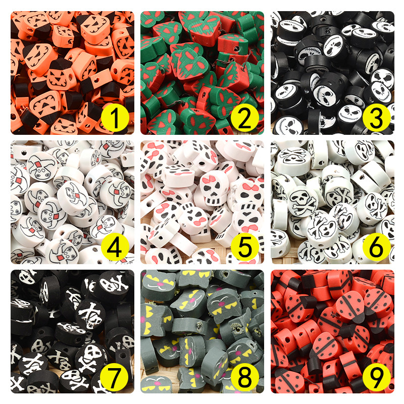 Serija za Noć vještica Mnogo stilova Perle od polimerske gline Oblik lubanje Labave razmaknice Perle za izradu nakita DIY dodaci za nakit