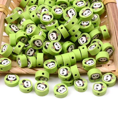 30 gab. Zaļās, plakanas, apaļas pandas starplikas krelles, polimēru māla vaļīgas krelles rokassprādzei kaklarota DIY juvelierizstrādājumu izgatavošana vairumtirdzniecība