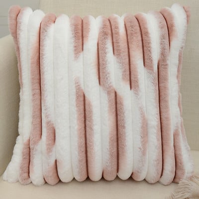 Otthoni dekoratív párnahuzat Nyúl szőrme párnahuzat csíkos dobópárnák nappaliba retro párnák bolyhos párna vintage
