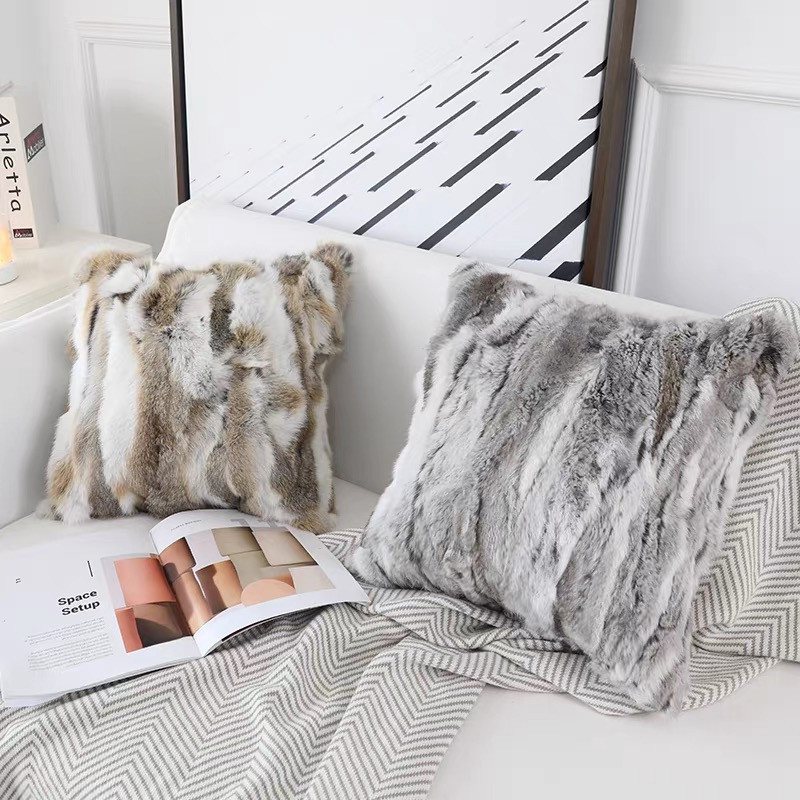 Besplatna dostava CX-D-17 Soft&Warm patchwork jastučnica od pravog zečjeg krzna ~ DOPUSTNA DOSTAVA