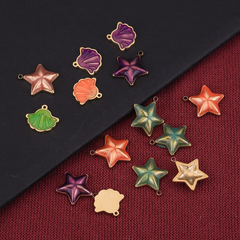 5 komada cakline koja kaplje ulje Morska školjka Morska zvijezda Privjesak od nehrđajućeg čelika Zvjezdane privjeske Komponente za ogrlicu DIY Izrada nakita Skupno