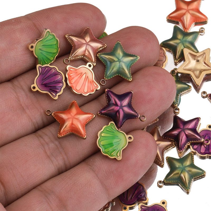 5 komada cakline koja kaplje ulje Morska školjka Morska zvijezda Privjesak od nehrđajućeg čelika Zvjezdane privjeske Komponente za ogrlicu DIY Izrada nakita Skupno
