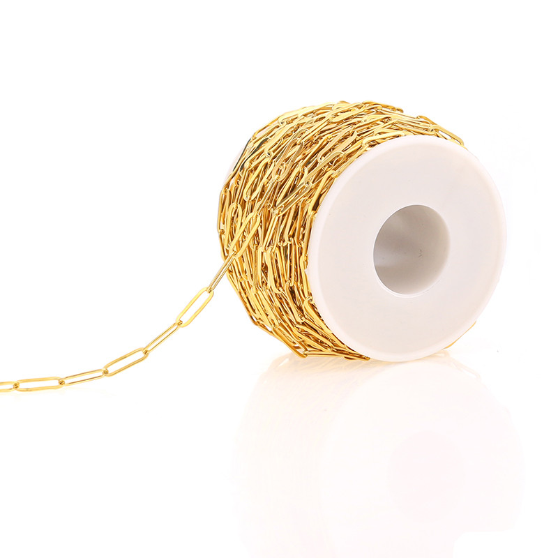 1 metar spljoštena elipsa širine 4 mm od nehrđajućeg čelika zlatne boje Rolo lančić za izradu modnih ženskih ogrlica