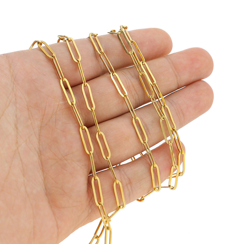 1 metar spljoštena elipsa širine 4 mm od nehrđajućeg čelika zlatne boje Rolo lančić za izradu modnih ženskih ogrlica