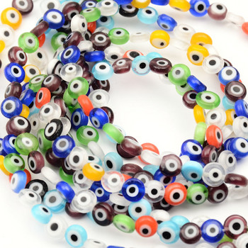 6/8/10/12 χιλιοστά Πολύχρωμες στρογγυλές επίπεδες χάντρες ματιών Lampwork glazed Evil Glass Beads for βραχιόλι κολιέ Κατασκευή κοσμημάτων DIY