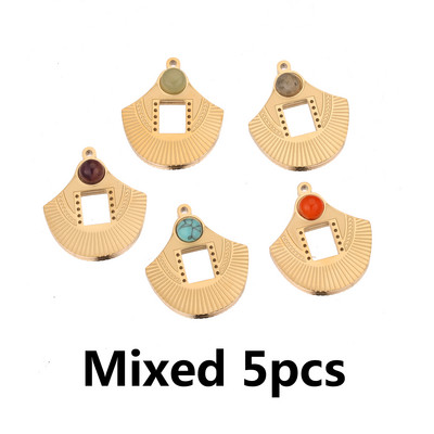 5 komada Bohemijski šarm privjesci od 18K zlata od nehrđajućeg čelika presvučen prirodnim kamenom, privjesci s resicama za izradu ogrlica s naušnicama DIY