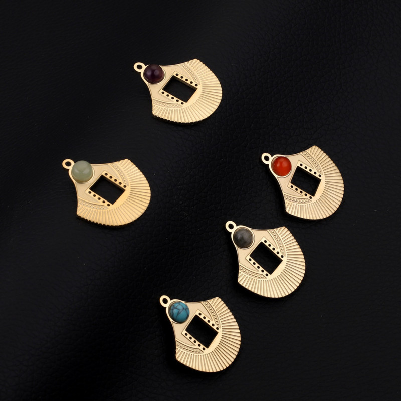 5 komada Bohemijski šarm privjesci od 18K zlata od nehrđajućeg čelika presvučen prirodnim kamenom, privjesci s resicama za izradu ogrlica s naušnicama DIY