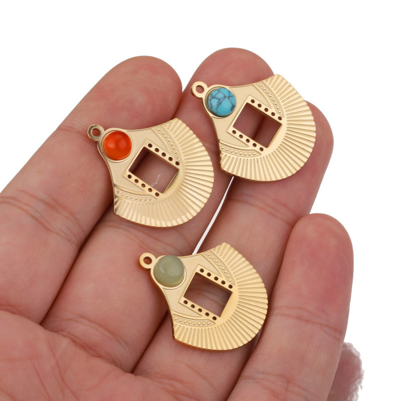 5 komada Bohemijski šarm privjesci od 18K zlata od nehrđajućeg čelika presvučen prirodnim kamenom, privjesci s resicama za izradu ogrlica s naušnicama DIY