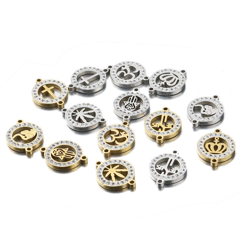 5 komada pozlaćenog križa s javorovim lišćem od nehrđajućeg čelika, visokokvalitetnog okruglog dijamanta, konektora, narukvica Izrada nakita DIY nalazi