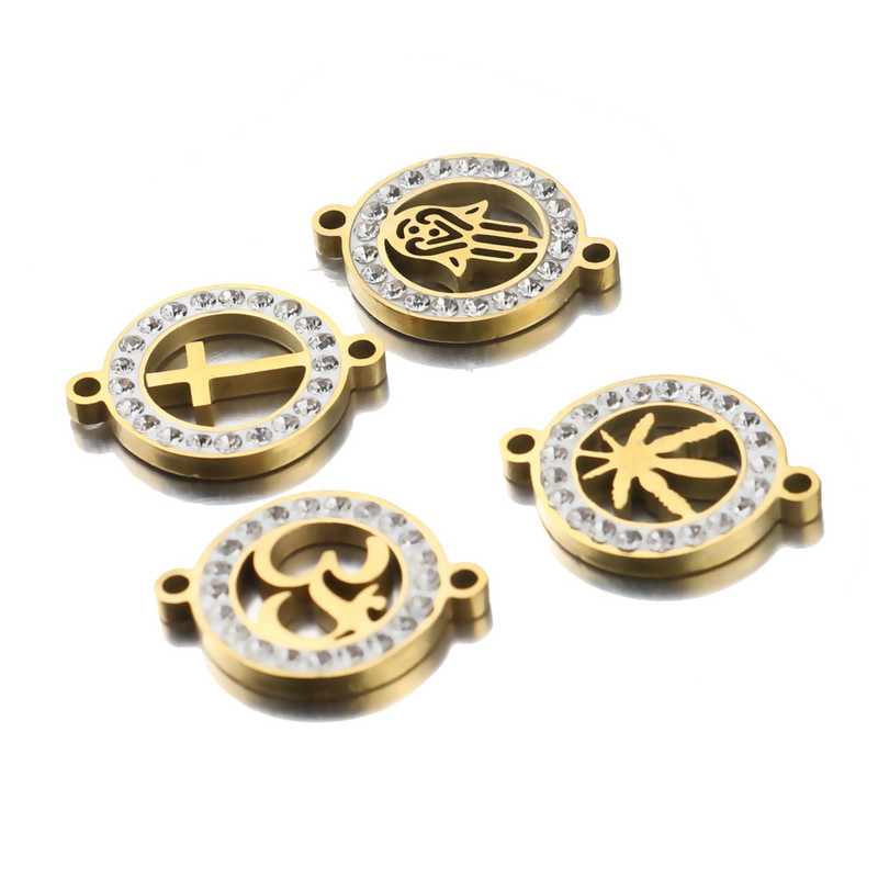 5 komada pozlaćenog križa s javorovim lišćem od nehrđajućeg čelika, visokokvalitetnog okruglog dijamanta, konektora, narukvica Izrada nakita DIY nalazi