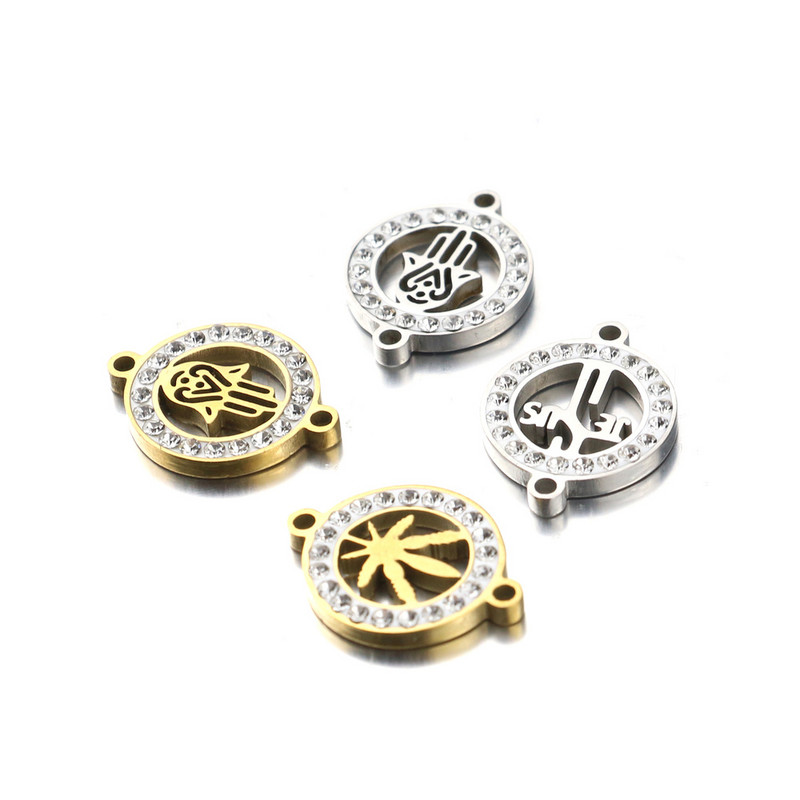 5 komada pozlaćenog križa s javorovim lišćem od nehrđajućeg čelika, visokokvalitetnog okruglog dijamanta, konektora, narukvica Izrada nakita DIY nalazi