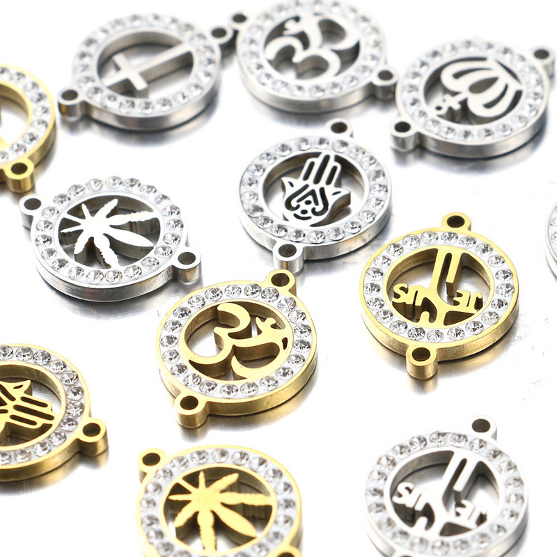 5 komada pozlaćenog križa s javorovim lišćem od nehrđajućeg čelika, visokokvalitetnog okruglog dijamanta, konektora, narukvica Izrada nakita DIY nalazi