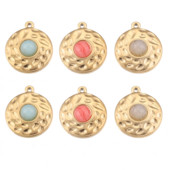 5 komada privjesaka od prirodnog kamena od nehrđajućeg čelika, pozlaćenih privjesaka okruglog oblika, visećih DIY naušnica, izrada ogrlica na veliko