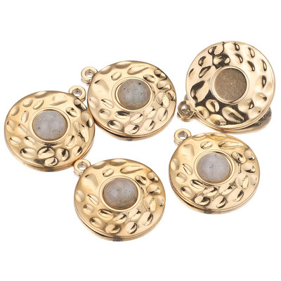 5 komada privjesaka od prirodnog kamena od nehrđajućeg čelika, pozlaćenih privjesaka okruglog oblika, visećih DIY naušnica, izrada ogrlica na veliko