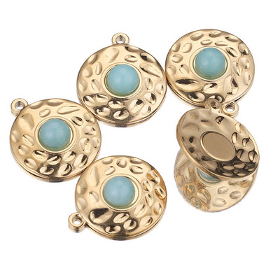 5 komada privjesaka od prirodnog kamena od nehrđajućeg čelika, pozlaćenih privjesaka okruglog oblika, visećih DIY naušnica, izrada ogrlica na veliko