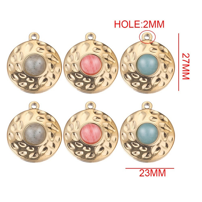 5 komada privjesaka od prirodnog kamena od nehrđajućeg čelika, pozlaćenih privjesaka okruglog oblika, visećih DIY naušnica, izrada ogrlica na veliko