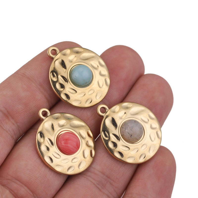 5 komada privjesaka od prirodnog kamena od nehrđajućeg čelika, pozlaćenih privjesaka okruglog oblika, visećih DIY naušnica, izrada ogrlica na veliko