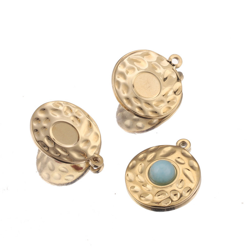 5 komada privjesaka od prirodnog kamena od nehrđajućeg čelika, pozlaćenih privjesaka okruglog oblika, visećih DIY naušnica, izrada ogrlica na veliko