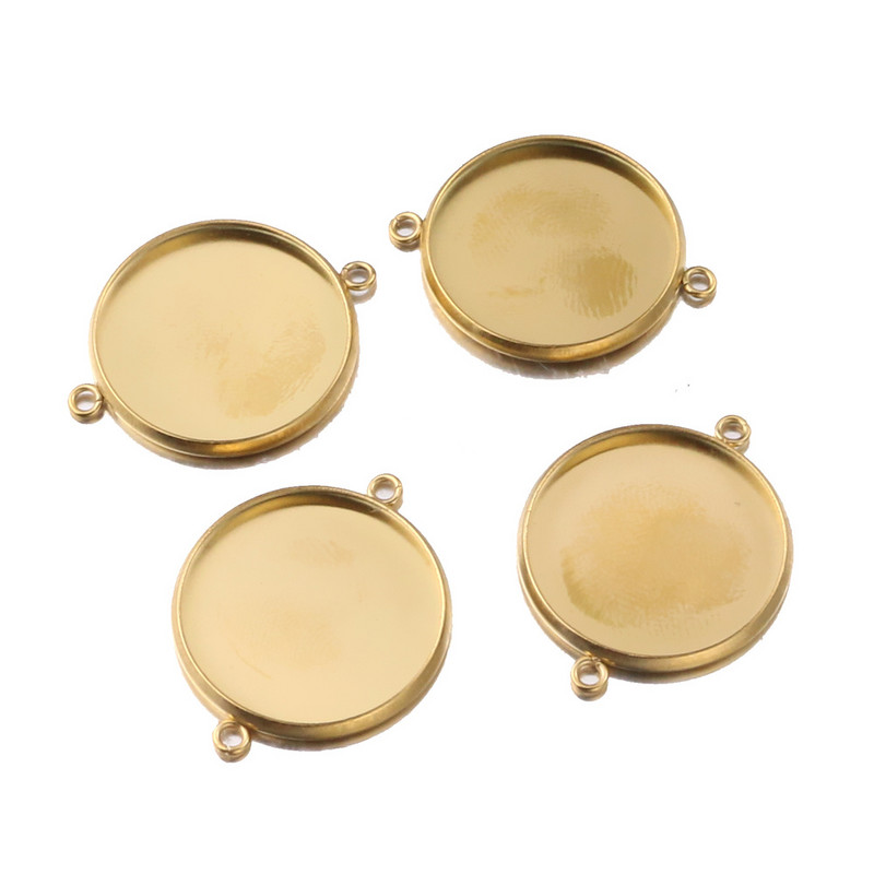 5db/tétel 20mm-es két lyuk akasztós rozsdamentes acél 18K aranyozás Cameo Cabochon alapbeállítás barkács csatlakozókhoz ékszerkészítés