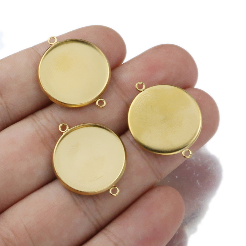 5db/tétel 20mm-es két lyuk akasztós rozsdamentes acél 18K aranyozás Cameo Cabochon alapbeállítás barkács csatlakozókhoz ékszerkészítés