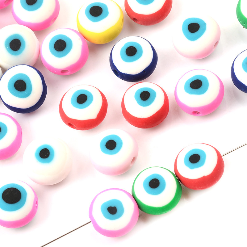 12 mm-es Mix Evil Eye gyöngyök polimer agyag gyöngyök lemez/lapos laza gyöngyök ékszerkészítéshez, kézzel készített barkács karkötő ékszer kiegészítők