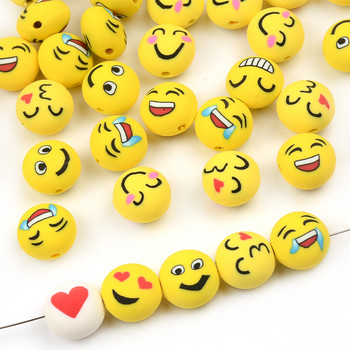 Μικτό αστείο πρόσωπο Κίτρινο χαμογελαστό πολυμερές πήλινο χάντρες Χαλαρές χάντρες για κοσμήματα που κατασκευάζουν DIY Αξεσουάρ βραχιολιών