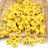 Apie 9 mm plokšti apvalūs geltoni šypsenėlių polimeriniai moliniai karoliukai laisvi tarpiniai karoliukai papuošalams gaminti „pasidaryk pats“ apyrankių priedai