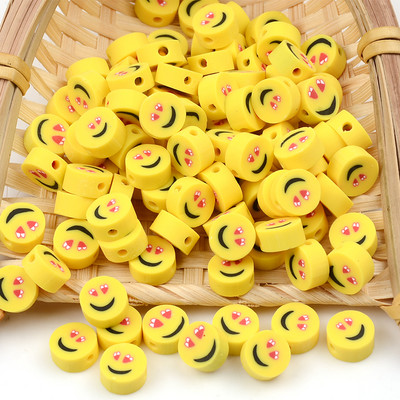 Apie 9 mm plokšti apvalūs geltoni šypsenėlių polimeriniai moliniai karoliukai laisvi tarpiniai karoliukai papuošalams gaminti „pasidaryk pats“ apyrankių priedai