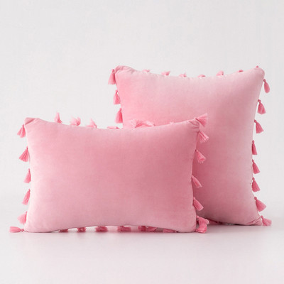 Inyahome vízkék bársonyos puha, tömör dekoratív párnahuzat rojtokkal, rojtos Boho párnahuzat kanapéhoz