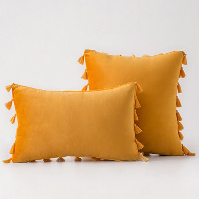 Inyahome vízkék bársonyos puha, tömör dekoratív párnahuzat rojtokkal, rojtos Boho párnahuzat kanapéhoz