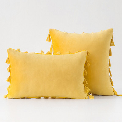 Inyahome vízkék bársonyos puha, tömör dekoratív párnahuzat rojtokkal, rojtos Boho párnahuzat kanapéhoz