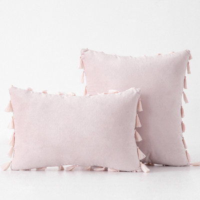 Inyahome vízkék bársonyos puha, tömör dekoratív párnahuzat rojtokkal, rojtos Boho párnahuzat kanapéhoz