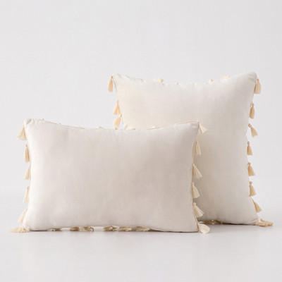 Inyahome vízkék bársonyos puha, tömör dekoratív párnahuzat rojtokkal, rojtos Boho párnahuzat kanapéhoz