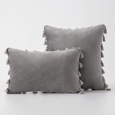 Inyahome vízkék bársonyos puha, tömör dekoratív párnahuzat rojtokkal, rojtos Boho párnahuzat kanapéhoz