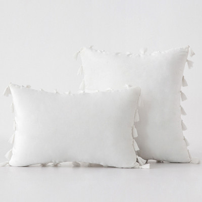 Inyahome vízkék bársonyos puha, tömör dekoratív párnahuzat rojtokkal, rojtos Boho párnahuzat kanapéhoz