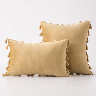 Inyahome vízkék bársonyos puha, tömör dekoratív párnahuzat rojtokkal, rojtos Boho párnahuzat kanapéhoz