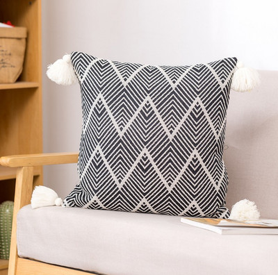 Crne geometrijske žakard jastučnice s resicama Ukrasna jastučnica za dom 50x50 cm Žive kićanke za kauč na razvlačenje Ukras za dom