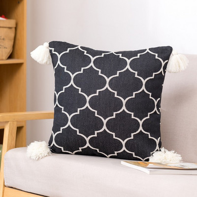 Crne geometrijske žakard jastučnice s resicama Ukrasna jastučnica za dom 50x50 cm Žive kićanke za kauč na razvlačenje Ukras za dom